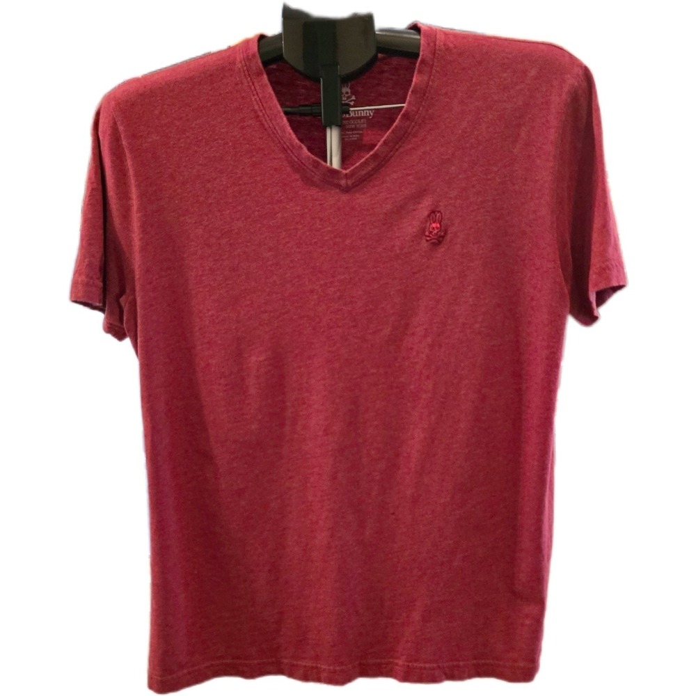Psycho Bunny Shirt Mens Size 5 Medium M V-Neck Red Pima Cotton Tee Graphic Peru